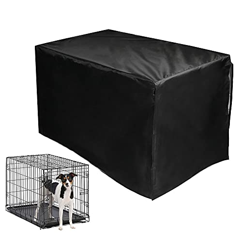 Frunimall Cubierta cajón perro de mascota, cubierta negra a prueba de viento para mascotas duradera 210D Oxford tela jaula cubierta proporcionada para cajón alambre protección interior exterior (L)