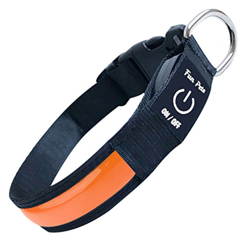 Fun Pets Collar de Seguridad para Perros con LED Recargable Ultra Brillante con Gran Visibilidad y Seguridad Mejorada Medio (40cm - 50cm / 15.7" - 19.7") Naranja