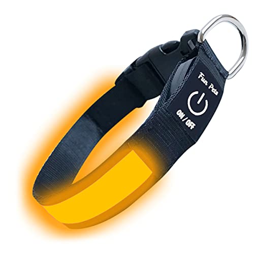 Fun Pets Collar de Seguridad para Perros con LED Recargable Ultra Brillante con Gran Visibilidad y Seguridad Mejorada Medio (40cm - 50cm / 15.7" - 19.7") Naranja