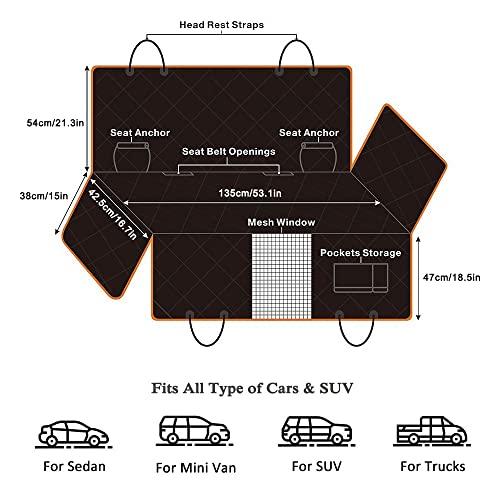 Funda De Asiento De Coche para Perros Hamaca De Coche Impermeable para Perros con Ventana De Malla, Duradero Antideslizante Antideslizante 58 '' L * 53 '' W