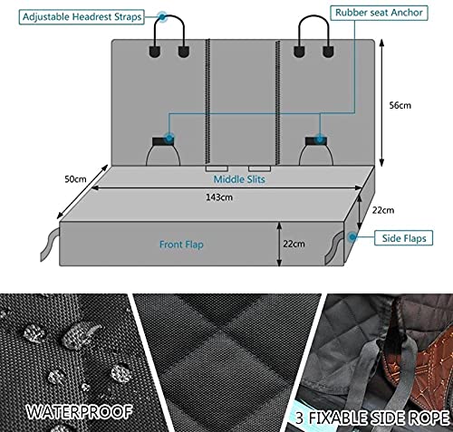 Funda para asiento trasero de coche para perros, Funda para asiento de coche para mascotas para perros Asiento trasero antideslizante Protector de asiento de coche para mascotas Impermeable con cint