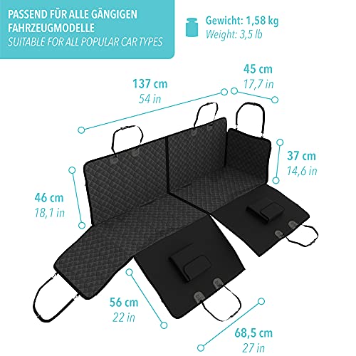 Funda para Perros para Asiento trasero de Coche + Protección lateral, Bolsa de transporte – Cubierta para Perros separable impermeable lavable | Alfombrilla suave antideslizante + Abertura de Cinturón