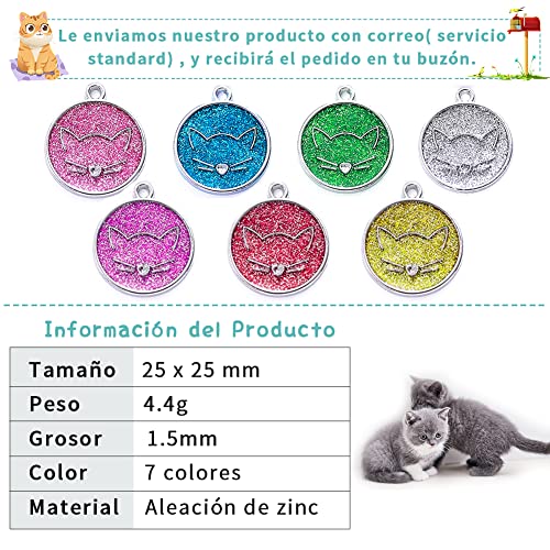 FUSIYU Chapa Gato Grabada, 25 x 25 mm Chapa para Gato, Mascotas Etiquetas de Gato Personalizada Grabado para Collar Gato Mascota Grabada Brillantitos Aleación de Zinc, Ronda, Rosa