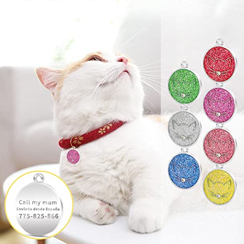 FUSIYU Chapa Gato Grabada, 25 x 25 mm Chapa para Gato, Mascotas Etiquetas de Gato Personalizada Grabado para Collar Gato Mascota Grabada Brillantitos Aleación de Zinc, Ronda, Rosa