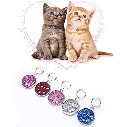 FUSIYU Chapa Gato Grabada, 25 x 25 mm Chapa para Gato, Mascotas Etiquetas de Gato Personalizada Grabado para Collar Gato Mascota Grabada Brillantitos Aleación de Zinc, Ronda, Rosa