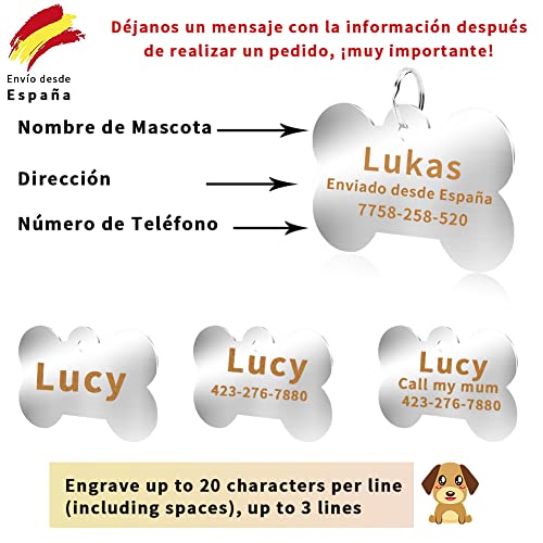 FUSIYU Chapa Perros Personalizada, Etiquetas de Identificación de Mascotas, Etiquetas de Perro Personalizada Grabado para Mascotas Medianas hasta Grandes, Aleación de Zinc, Hueso, Azul