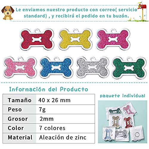 FUSIYU Placa Chapa Medalla, Etiquetas de Identificación de Mascotas Etiquetas de Perro Personalizada Grabado para Collar Perro Gato Mascota Grabada Brillantitos Aleación de Zinc, Hueso, Rosa