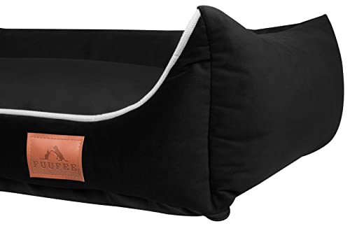 FUUFEE Cama para perros Miagolio para mascotas con funda extraíble, de suave tejido de terciopelo, para mascotas medianas y grandes, lavable a máquina a 40 °C, Ultra Black S