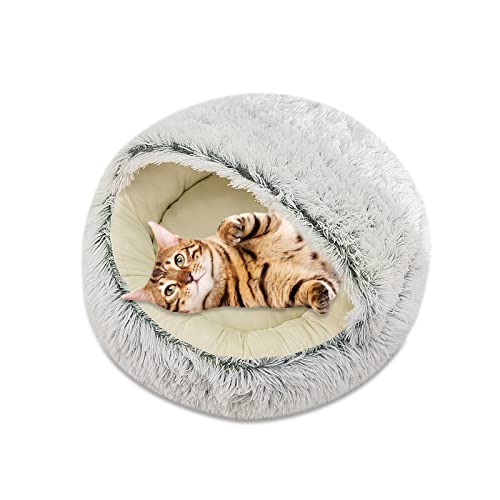 Galatée Cama Cueva para Mascotas, Nido Cálido y Cómodo para Gatos, Cuddler De Cama De Donut De Felpa Suave, Cama De Gatito Lavable y Esponjosa Suave(M, Gris)