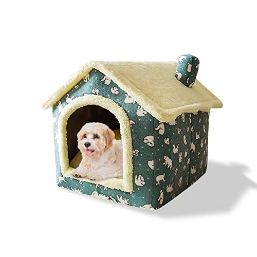 Galatée Cama De Cueva De Gato, Cama Lavable para Perros, Iglú De Felpa Cálida y Acogedora para Gatos, Casa para Mascotas Plegable, Cama para Mascotas con Fondo Antideslizante(M, Oso Verde)