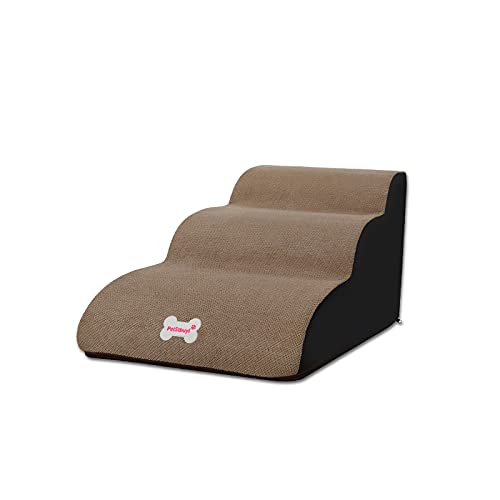 Galatée Escaleras para Mascotas, Rampa para Mascotas Extraíble y Lavable, Escalones para Perros De Espuma De Alta Densidad （Escalera para Mascotas de 3 Niveles, Bronceado Suave