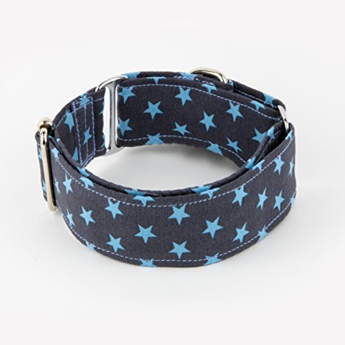 Galguita Amelie, 4cm Ancho Talla M (30cm - 39cm), Collar para Perro Martingale. Estrellas Azules.