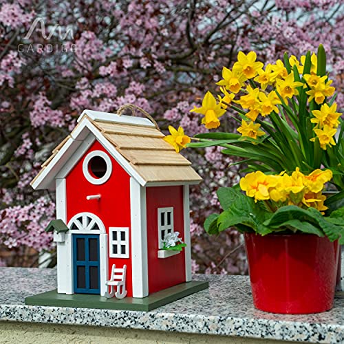 Gardigo Caja de nidos Casa de piedra I Casa de pájaros decorativa para colgar I Cabañas para pájaros, jardín, balcón, terraza