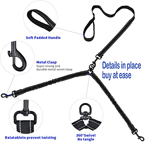 GazyShop-Correa doble para 2 perros, correa de perro, correa doble de 360 ° sin enredos, correa desmontable multifuncional, material elástico absorbente de los golpes