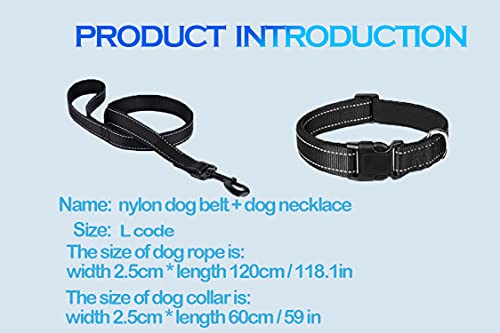 Gazzyshop-[Mejora]collar perro+Correa de perro|Correa de nailon para perros|collar perro pequeño/mediano|collar para perros|Reflectante collar perro|1.2mCorrea de perro negra