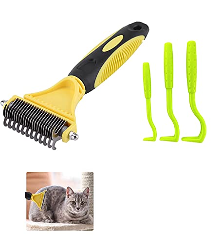 Gazzyshop-{Versión Mejorada}Cepillo Perro Peine Perro+Gancho para Garrapatas（4en1）|Peine Perro|Cepillo de Gato rastrillo|Pinzas garrapatas Perros 3 Palos|Rastrillo para Aseo de Mascotas