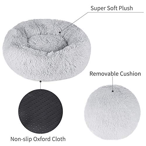 G.C Cama Antiestres Perro, Perros Relajante Lavable Impermeable Redonda Suave Donut Invierno Cueva Colchonetas Liners para Grande Mediano Pequeños Gatos Mascota (60cm*60cm, Gris)