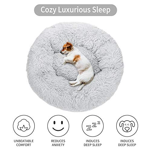 G.C Cama Antiestres Perro, Perros Relajante Lavable Impermeable Redonda Suave Donut Invierno Cueva Colchonetas Liners para Grande Mediano Pequeños Gatos Mascota (60cm*60cm, Gris)