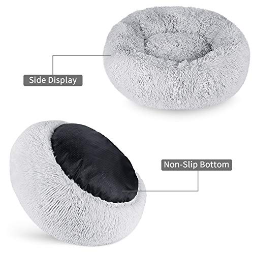 G.C Cama Antiestres Perro, Perros Relajante Lavable Impermeable Redonda Suave Donut Invierno Cueva Colchonetas Liners para Grande Mediano Pequeños Gatos Mascota (60cm*60cm, Gris)