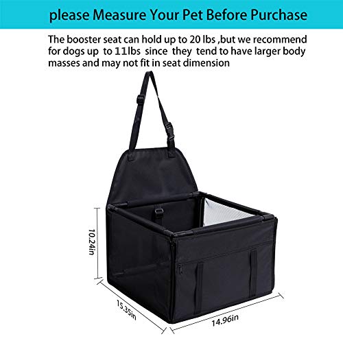 GENORTH Dog Car Seat Upgrade Deluxe Portable Pet Dog Booster Car Seat with Clip-On Safety Leash and Dog Blanket, Mascotas pequeñas(Negro)