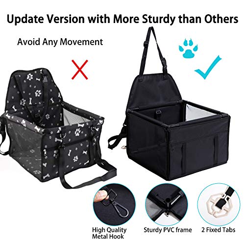 GENORTH Dog Car Seat Upgrade Deluxe Portable Pet Dog Booster Car Seat with Clip-On Safety Leash and Dog Blanket, Mascotas pequeñas(Negro)