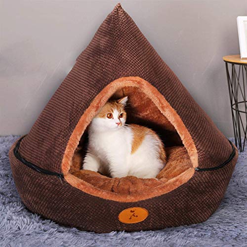 gerenic Tienda Mediana Cama para Perros con Techo,Cozy Cat Cave Deluxe Calmante Cuddler Calentada Invierno Cálido Gran ortopédico Cuhsion Anti ansiedad Masticar Mimbre Felpa Donut Cesta para Dormir