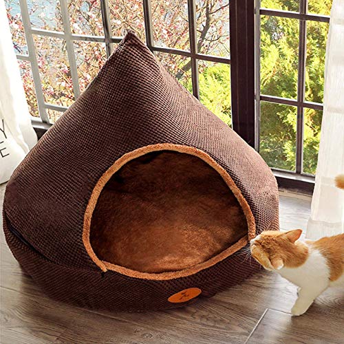 gerenic Tienda Mediana Cama para Perros con Techo,Cozy Cat Cave Deluxe Calmante Cuddler Calentada Invierno Cálido Gran ortopédico Cuhsion Anti ansiedad Masticar Mimbre Felpa Donut Cesta para Dormir