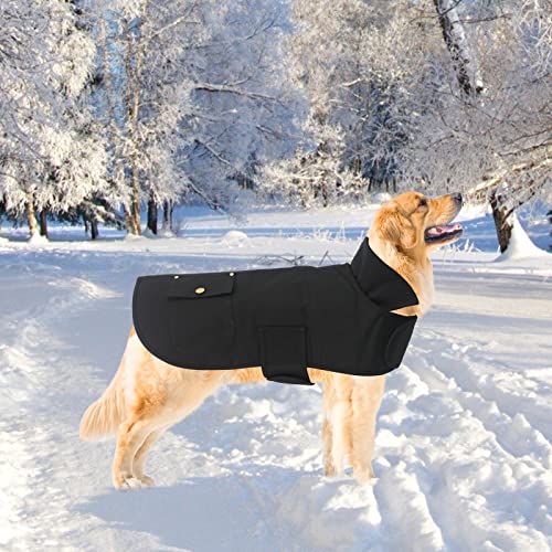 Geyecete Martin Abrigo térmico cálido, abrigo de invierno para perros, ropa para perros al aire libre con bandas ajustables, lona de algodón para perros medianos y grandes, negro-L