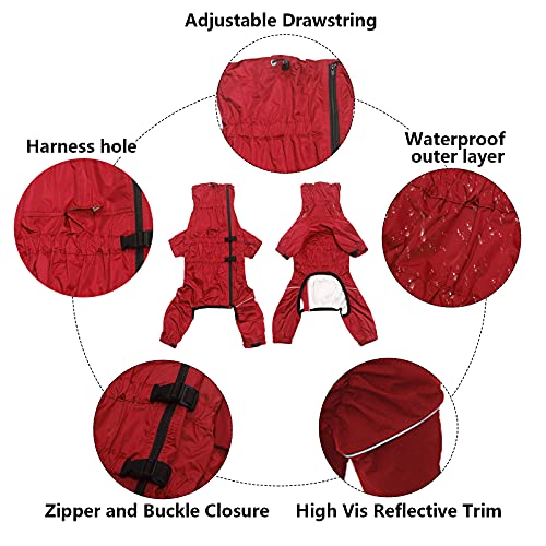 Geyecete - Perros Chubasquero de pantalón de Pierna 1/2, Impermeable para Perros con Correas Reflectantes y Agujero para el arnés, Abrigo para Cachorros y Perros pequeños y medianos-Rojo-XL