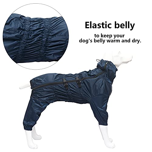 Geyecete - Perros Chubasquero de pantalón de Pierna 1/2, Impermeable para Perros con Correas Reflectantes y Agujero para el arnés, Abrigo para Cachorros y Perros pequeños y medianos-Azul Marino-XXL