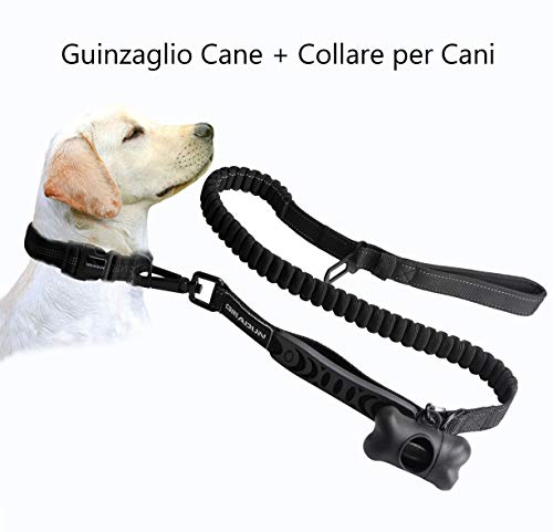 GIEADUN Correa para Perro Elástica, Correa de Nylon Reflectantes para Mascota Grande Mediano con Extensión Fuerte Ajustable Correa con Mango Acolchado Suave (M, Negro)