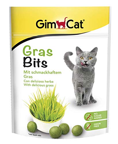 GimCat Gras Bits - Con vitaminas naturales y nutrientes de la hierba deshidratada - Sin azúcar añadido ni cereales - Pack de 6 (6 x 140 g)