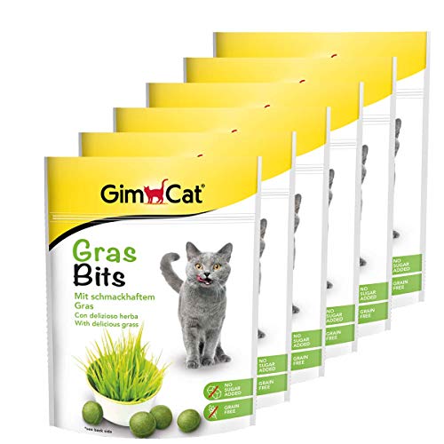 GimCat Gras Bits - Con vitaminas naturales y nutrientes de la hierba deshidratada - Sin azúcar añadido ni cereales - Pack de 6 (6 x 140 g)