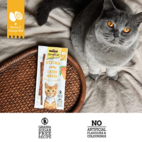 GimCat Superfood Duo-Sticks salmón y Mango - Suave Snack para Masticar con un Alto Contenido de Carne y vitaminas - 24 Paquetes (24 x 3 Sticks)