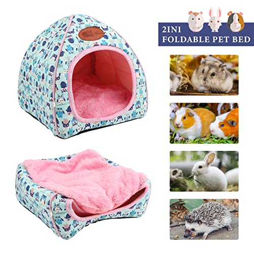 GLAITC Cama Felpa Hamster Cama para Conejillos de Indias Casa de Invierno para Animales Pequeños con Almohadilla extraíble para Ardilla,Hurones,Ratas,Erizos,Chinchilla,25cm*25cm*27cm