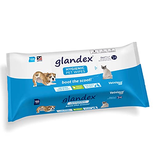 Glandex Toallitas para Mascotas, toallitas higiénicas para Limpiar y desodorizar Las glándulas anales para Perros y Gatos, por Vetnique Labs (100ct)