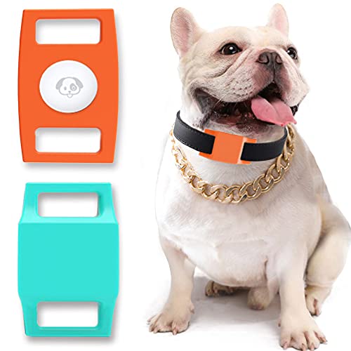 Gmili [2 PCS] Funda de Silicona para AirTag, Rastreador GPS Funda Compatible con Apple Air Tag como Colgante para Collar de Perro/Gato para Colocar el rastreador AirTag en el Collar de Mascotas