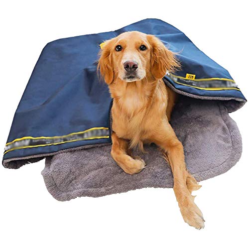 GODGETS 2 in 1 Cama de Perro, Saco de Dormir, Estera para Perros, Teddy Fleece, Cama y Edredón para Perros y Gatos，Armada，90×70×43 CM，L