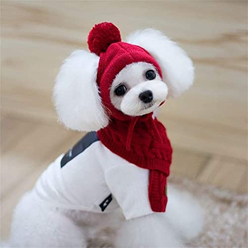 Gorro De Punto Para Perros, Divertido Gorro De Invierno Cálido Para Perros, Conjunto De Bufanda, Decoración De Lana Para Mascotas, Gorro Y Bufanda De Punto Cálido Para Mascotas Para Invierno-Red||S