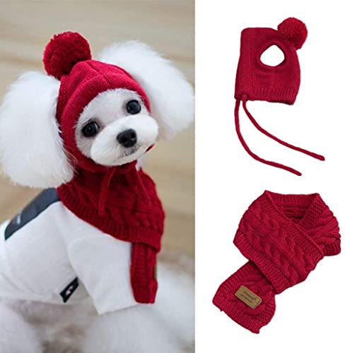 Gorro De Punto Para Perros, Divertido Gorro De Invierno Cálido Para Perros, Conjunto De Bufanda, Decoración De Lana Para Mascotas, Gorro Y Bufanda De Punto Cálido Para Mascotas Para Invierno-Red||S