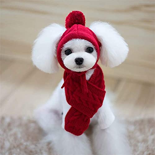 Gorro De Punto Para Perros, Divertido Gorro De Invierno Cálido Para Perros, Conjunto De Bufanda, Decoración De Lana Para Mascotas, Gorro Y Bufanda De Punto Cálido Para Mascotas Para Invierno-Red||S