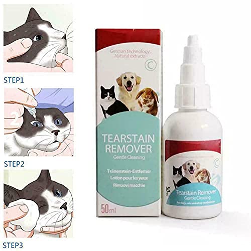 Gotas para los ojos para mascotas, solución antipruriginosas para el cuidado de los ojos, limpiador de ojos para perros y gatos, solución antipruriginosas en seco para manchas de lágrimas (50 ml)