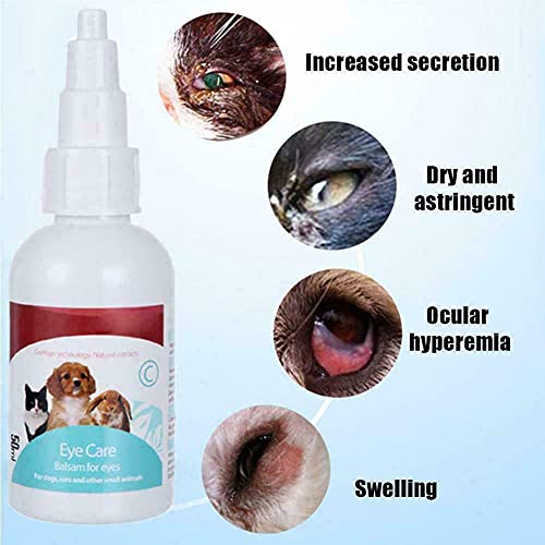 Gotas para los ojos para mascotas, solución antipruriginosas para el cuidado de los ojos, limpiador de ojos para perros y gatos, solución antipruriginosas en seco para manchas de lágrimas (50 ml)