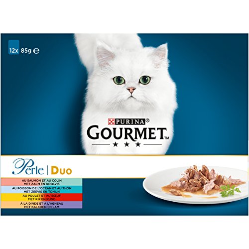 GOURMET Perla – Duo al Pavo y al Cordero – 12 x 85 g – Bolsas Frescas para Gato Adulto – Lote de 6