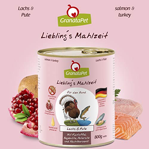 GranataPet Comida húmeda para Perros de Liebling's Essen, salmón y Pavo, Comida húmeda para Perros, sin Cereales y sin aditivos de azúcar, 6 x 800 g