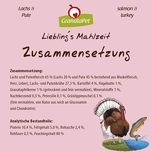 GranataPet Comida húmeda para Perros de Liebling's Essen, salmón y Pavo, Comida húmeda para Perros, sin Cereales y sin aditivos de azúcar, 6 x 800 g