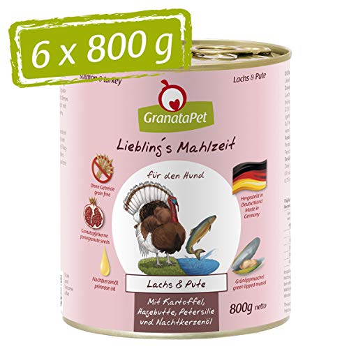 GranataPet Comida húmeda para Perros de Liebling's Essen, salmón y Pavo, Comida húmeda para Perros, sin Cereales y sin aditivos de azúcar, 6 x 800 g