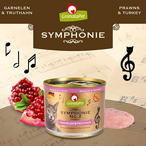 GranataPet Symphonie No. 2 gambas y Pavo, alimento para Gatos sin Cereales ni azúcares, Filet en Jalea Natural, Delicado alimento húmedo para Gatos, 6 x 200 g