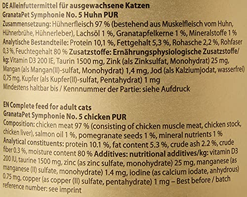 GranataPet Symphonie No. 5 Pollo, alimento para Gatos sin Cereales ni aditivos de azúcar, Filet en Jalea Natural, Delicado alimento húmedo para Gatos, 6 x 200 g