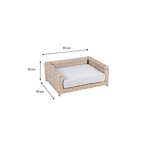 Greemotion Cama para Perros de Poli Ratán con Cojín de 100% Poliéster, Cesta para Perros y Gatos, Sofá para Mascotas, Aprox. 65 x 25 x 50 cm, Marrón-Beige/Gris